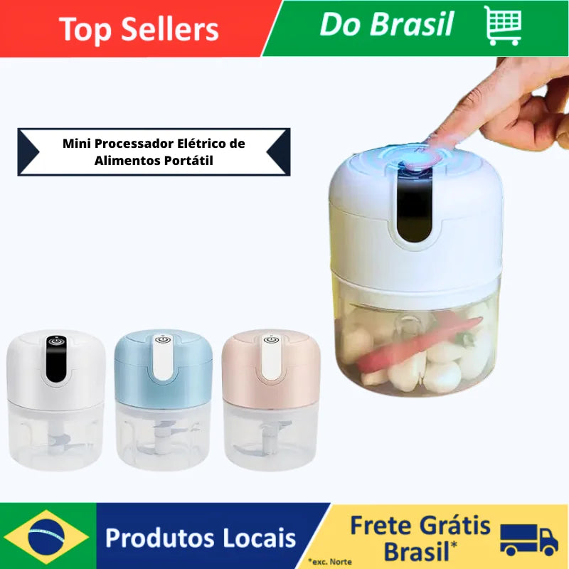 Mini Processador Elétrico de Alimentos Portátil com 3 lâminas de aço inox USB 250 ml Bivolt            9 avaliações   ౹   600+ vendidos