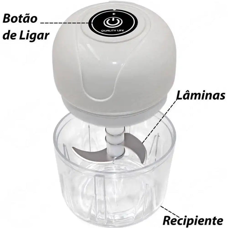 Mini Processador Elétrico de Alimentos Portátil com 3 lâminas de aço inox USB 250 ml Bivolt            9 avaliações   ౹   600+ vendidos