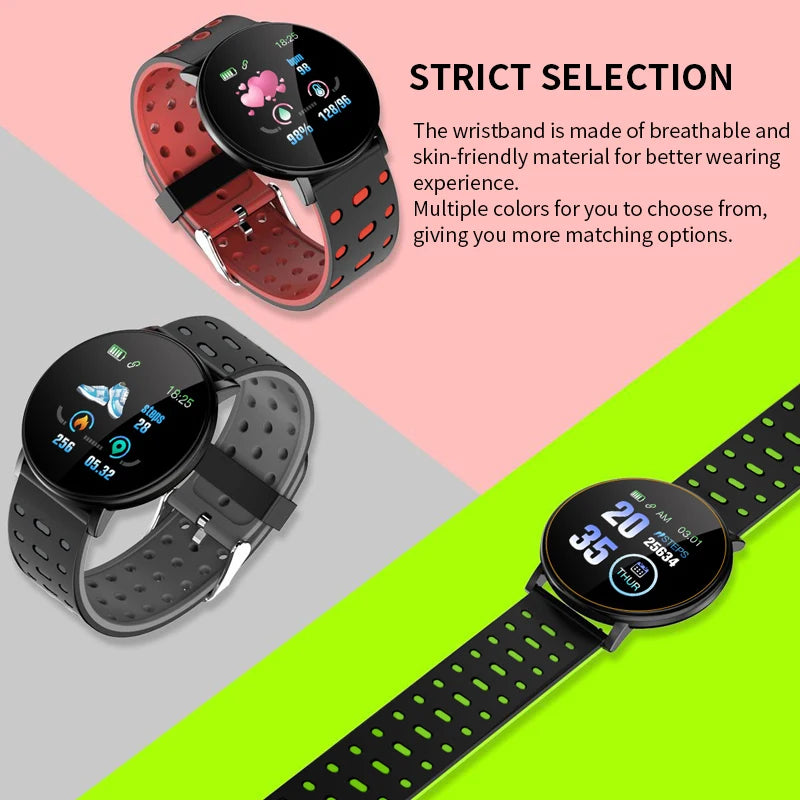 D18 119 Plus Smartwatch para Homens e Mulheres, Bluetooth, Pressão Arterial, Rastreador Esportivo, Smartband, iOS, Android