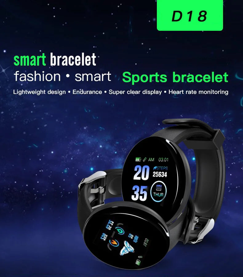 D18 119 Plus Smartwatch para Homens e Mulheres, Bluetooth, Pressão Arterial, Rastreador Esportivo, Smartband, iOS, Android