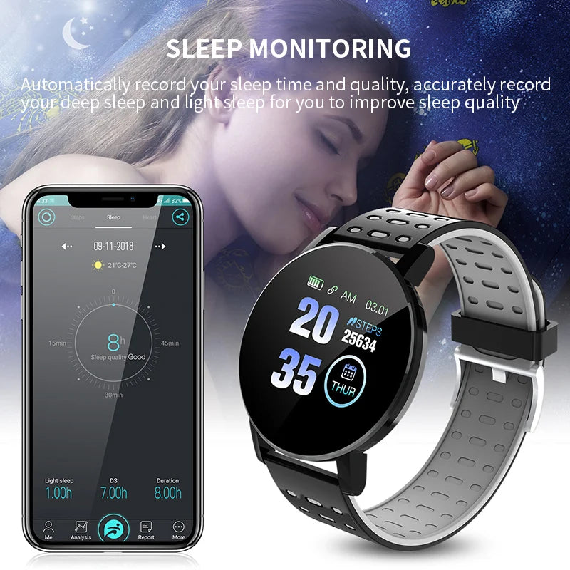 D18 119 Plus Smartwatch para Homens e Mulheres, Bluetooth, Pressão Arterial, Rastreador Esportivo, Smartband, iOS, Android