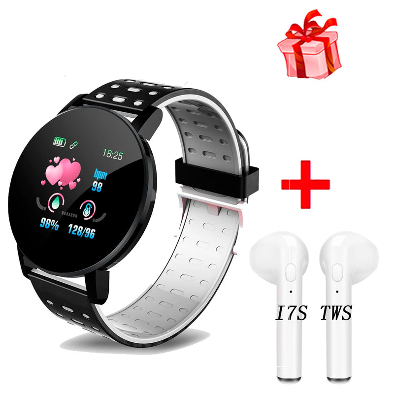 D18 119 Plus Smartwatch para Homens e Mulheres, Bluetooth, Pressão Arterial, Rastreador Esportivo, Smartband, iOS, Android