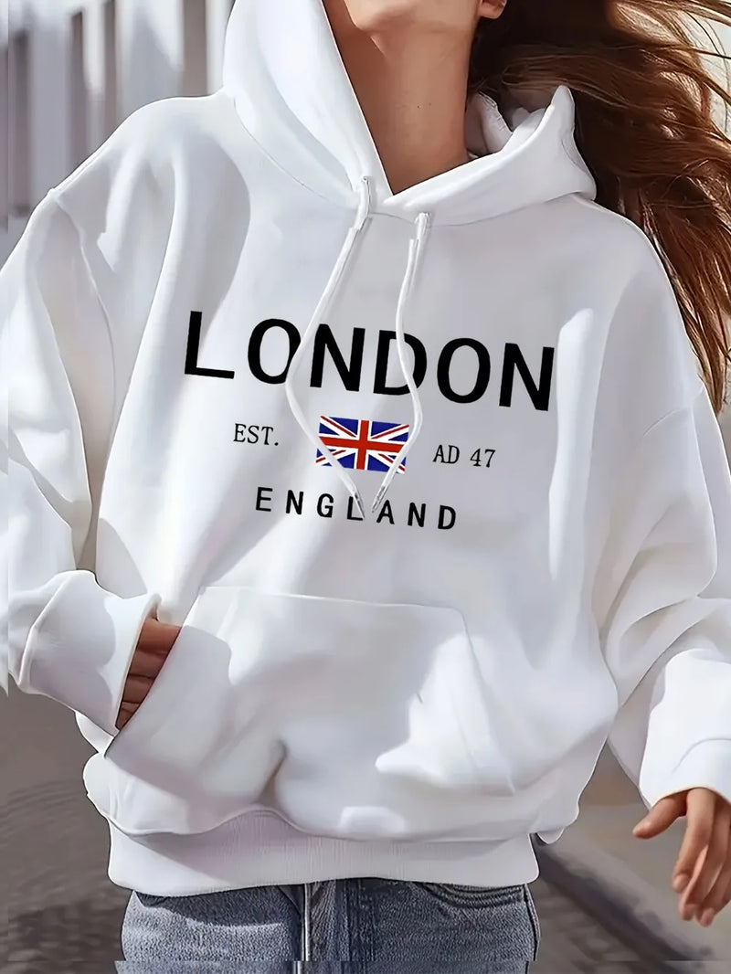 Moletom com cordão com estampa vibrante de Londres – moletons da moda com bolso canguru casual manga comprida              3 avaliações   ౹   35 vendidos