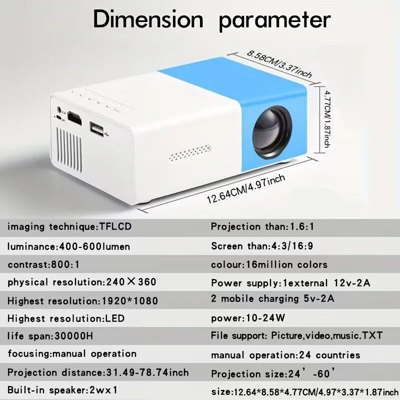 Projetor YG300 com HDMI, Adequado para Celular, Compatível com Conexão USB e HDMI                              487 avaliações   ౹   2.000+ vendidos