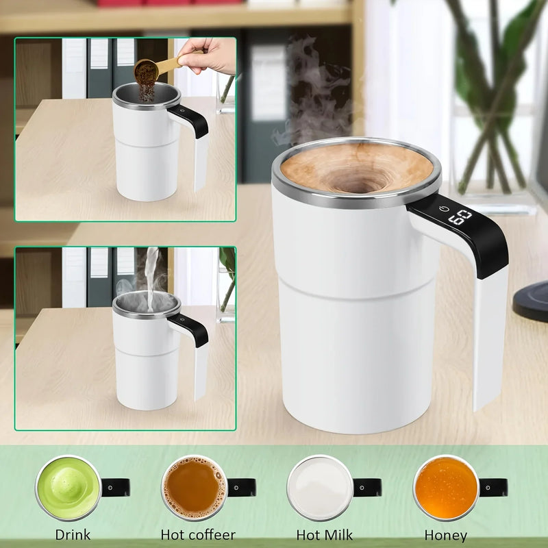 Caneca magnética com agitação automática, 380ml, com tela lcd, café, leite, suco, copo de mistura, recarregável por usb, copos térmicos inteligentes