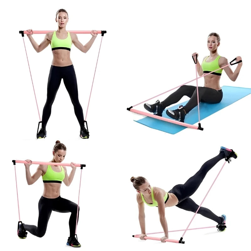 Novo portátil yoga pilates barra vara com faixa de resistência em casa ginásio tonificação muscular fitness alongamento esportes corpo treino exercício