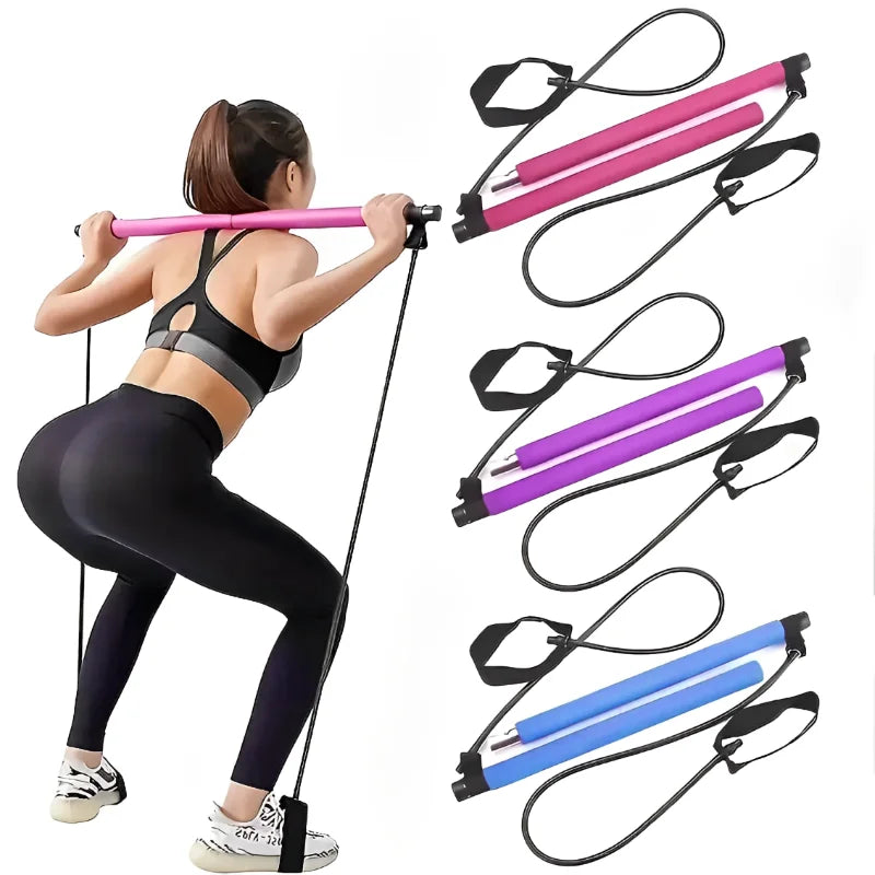 Novo portátil yoga pilates barra vara com faixa de resistência em casa ginásio tonificação muscular fitness alongamento esportes corpo treino exercício