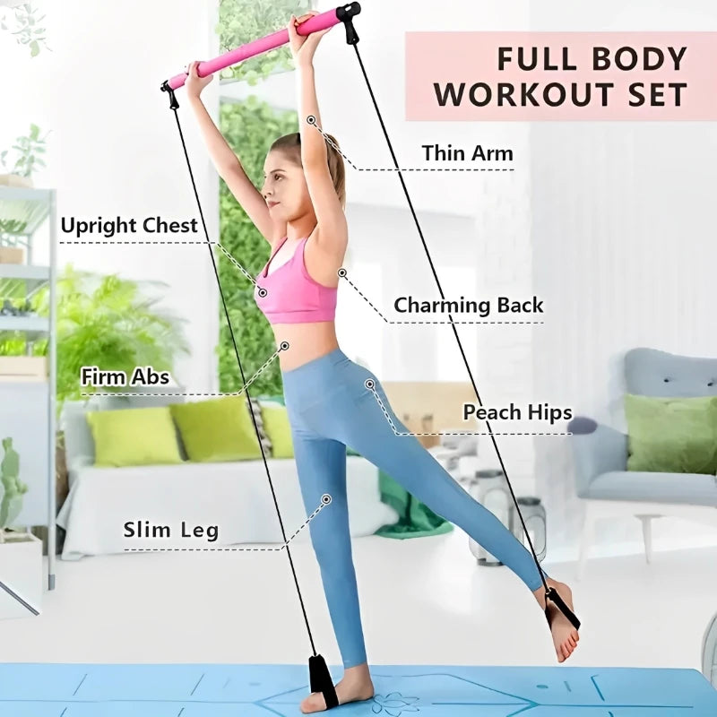 Novo portátil yoga pilates barra vara com faixa de resistência em casa ginásio tonificação muscular fitness alongamento esportes corpo treino exercício