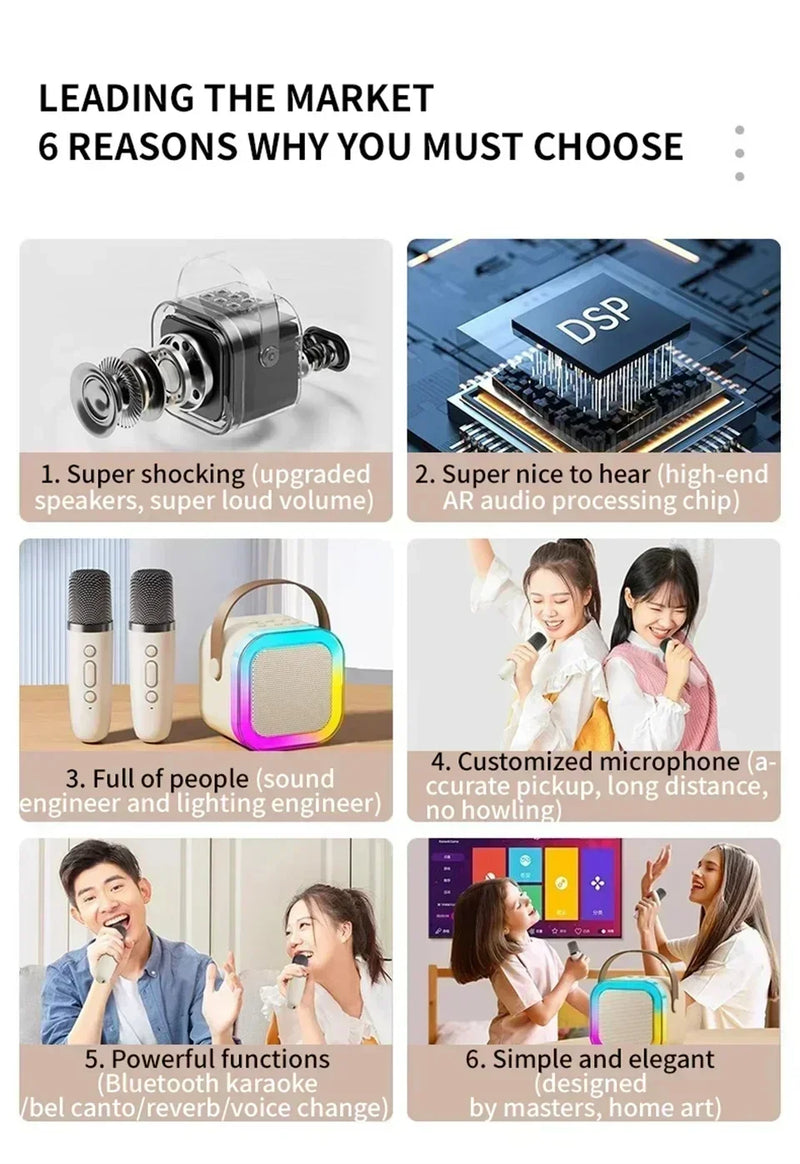 K12 bluetooth alto-falante portátil máquina de karaokê 5.3 sistema pa com 2 microfones sem fio casa família cantando presentes das crianças   5.0   7 avaliações   ౹   80 vendidos