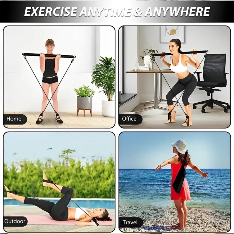 Novo portátil yoga pilates barra vara com faixa de resistência em casa ginásio tonificação muscular fitness alongamento esportes corpo treino exercício