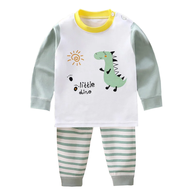 Dinossauro dos desenhos animados pijamas para crianças, top e calça, roupas íntimas de algodão para crianças, roupas de bebê para meninos e meninas, outono e inverno