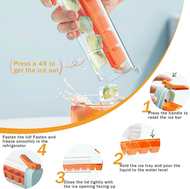 IMolde de cubo de gelo com prensa de uma mão, 6 grades, fabricante de gelo, caixa de plástico para fazer suco, beber uísque, coquetéis, ferramentas de bar byFree Life Store (4.9 | 5.000+ vendidos )