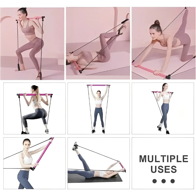 Novo portátil yoga pilates barra vara com faixa de resistência em casa ginásio tonificação muscular fitness alongamento esportes corpo treino exercício