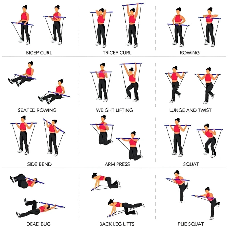 Novo portátil yoga pilates barra vara com faixa de resistência em casa ginásio tonificação muscular fitness alongamento esportes corpo treino exercício
