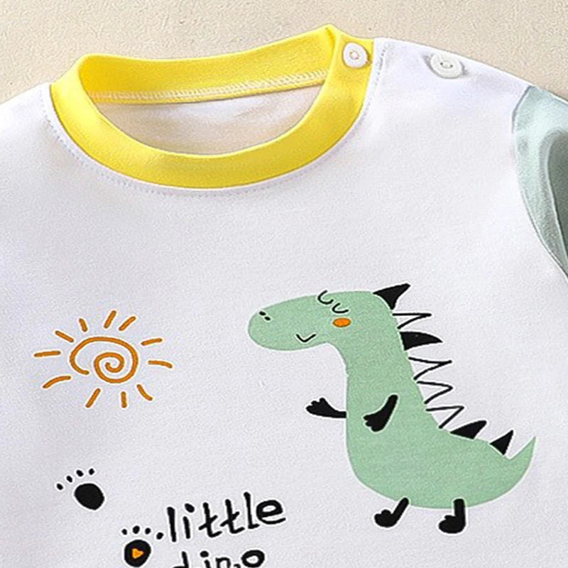 Dinossauro dos desenhos animados pijamas para crianças, top e calça, roupas íntimas de algodão para crianças, roupas de bebê para meninos e meninas, outono e inverno