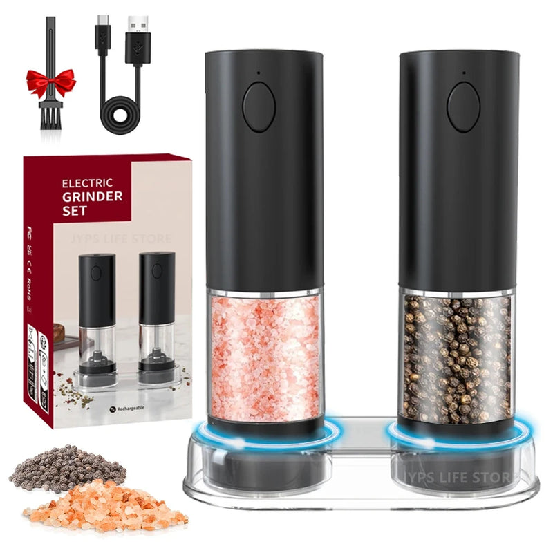 Conjunto de moedor de sal e pimenta elétrico recarregável, kit de moinho de pimenta com cargasidade ajustável, carregamento usb, moinho de especiarias com luz led                                13 avaliações   ౹   28 vendidos