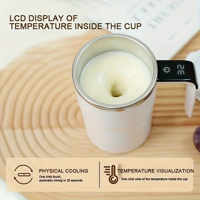 Caneca magnética com agitação automática, 380ml, com tela lcd, café, leite, suco, copo de mistura, recarregável por usb, copos térmicos inteligentes