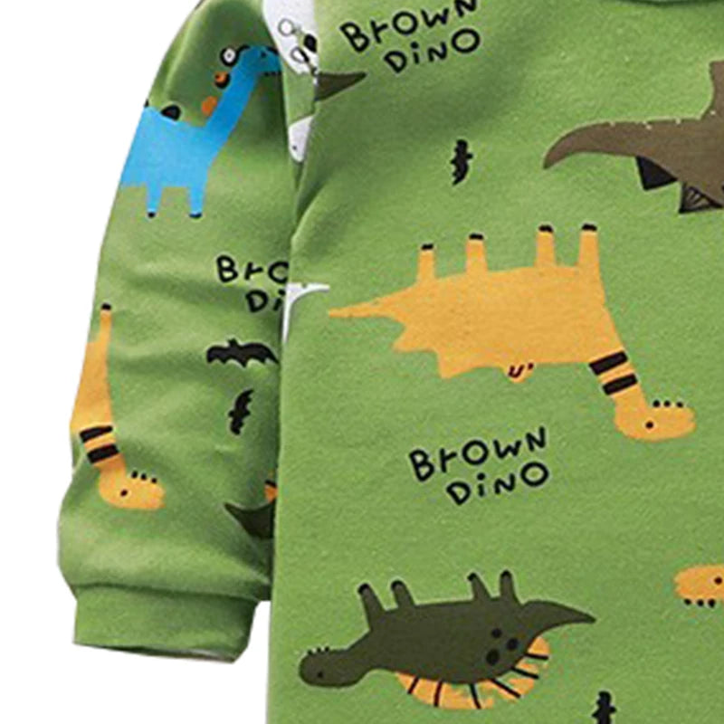 Dinossauro dos desenhos animados pijamas para crianças, top e calça, roupas íntimas de algodão para crianças, roupas de bebê para meninos e meninas, outono e inverno