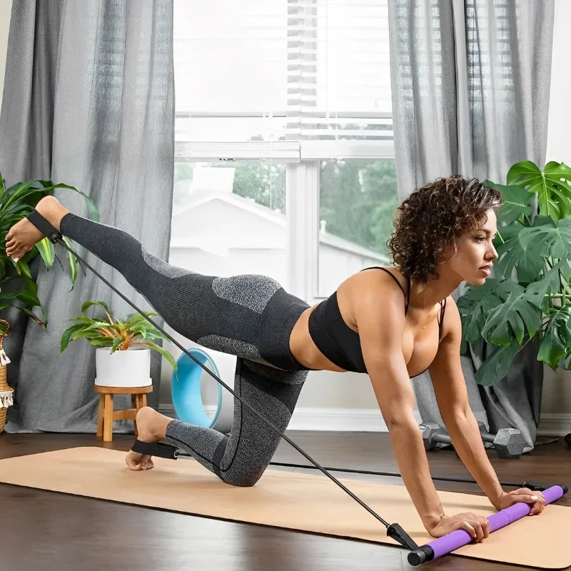 Novo portátil yoga pilates barra vara com faixa de resistência em casa ginásio tonificação muscular fitness alongamento esportes corpo treino exercício