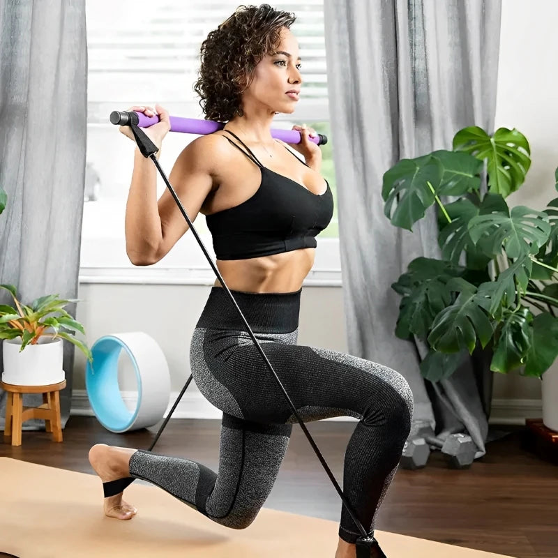 Novo portátil yoga pilates barra vara com faixa de resistência em casa ginásio tonificação muscular fitness alongamento esportes corpo treino exercício
